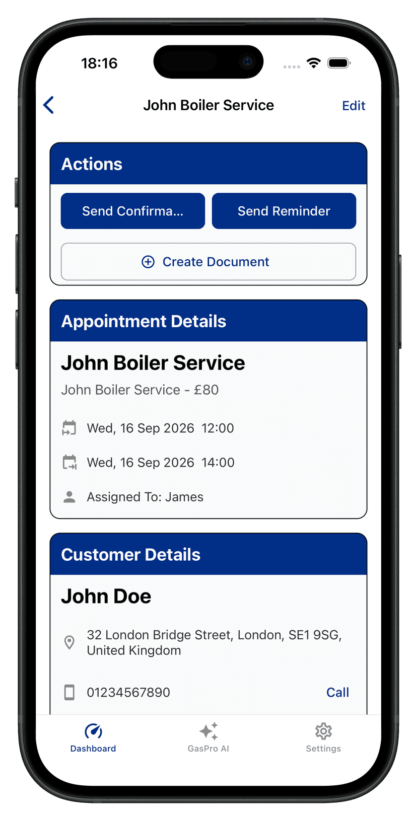 Calendar event management screen